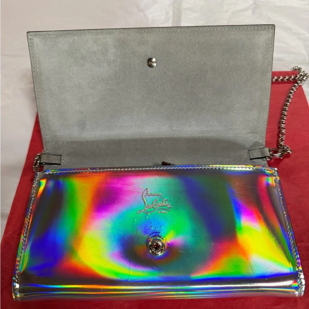 CHRISTIAN LOUBOUTIN SILVER HOLOGRAPHIC BOUDOIR STUDDED BAG WITH COA - Picture 7 of 15